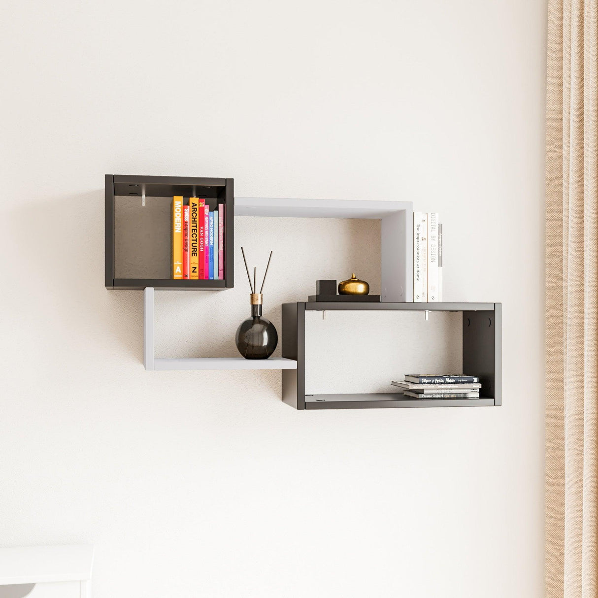 Raft de perete Ayder, Nuc - Alb - Gri (diverse dimensiuni) - Antracit, SKU 854KLN1708