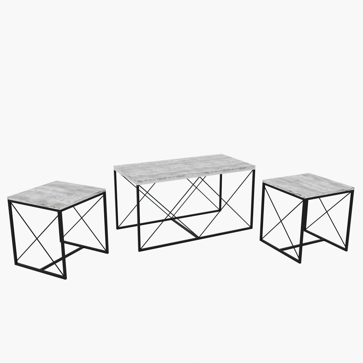 Set 3 masute de cafea Defne, Stejar - Alb - Galben - Crem - Negru - Gri, 100 x 52 x 50 cm - Bej, SKU 854KLN2904