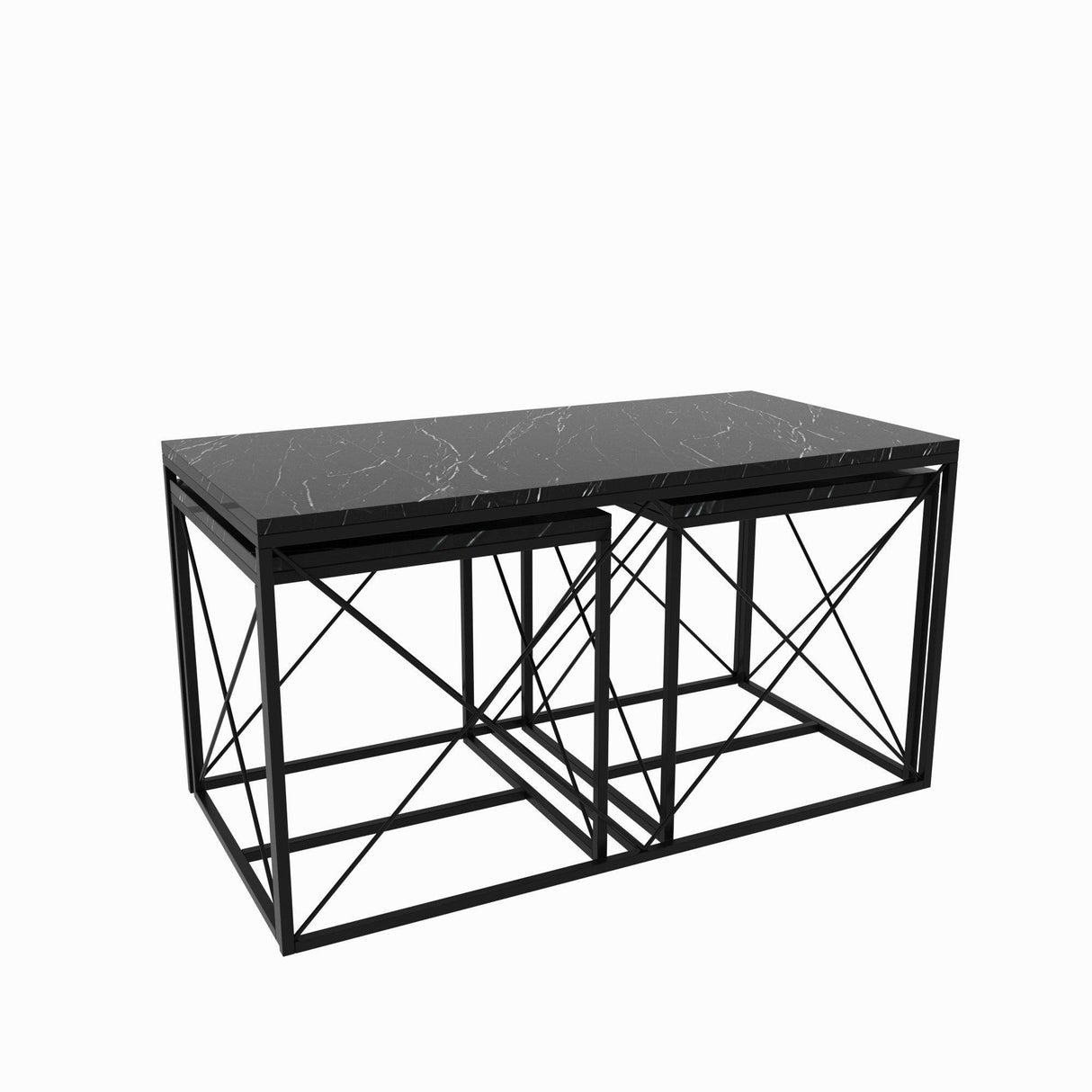 Set 3 masute de cafea Defne, Stejar - Alb - Galben - Crem - Negru - Gri, 100 x 52 x 50 cm - Negru, SKU 854KLN2904