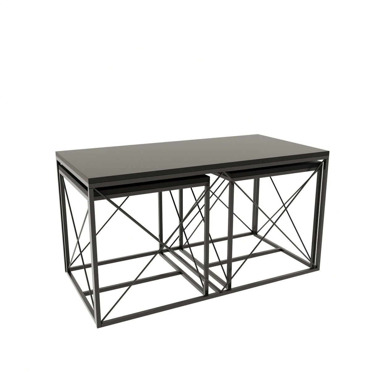 Set 3 masute de cafea Defne, Stejar - Alb - Galben - Crem - Negru - Gri, 100 x 52 x 50 cm - Antracit, SKU 854KLN2904