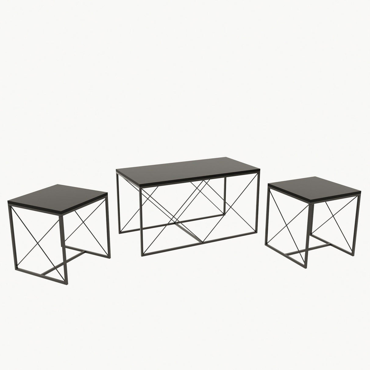 Set 3 masute de cafea Defne, Stejar - Alb - Galben - Crem - Negru - Gri, 100 x 52 x 50 cm - Antracit, SKU 854KLN2904