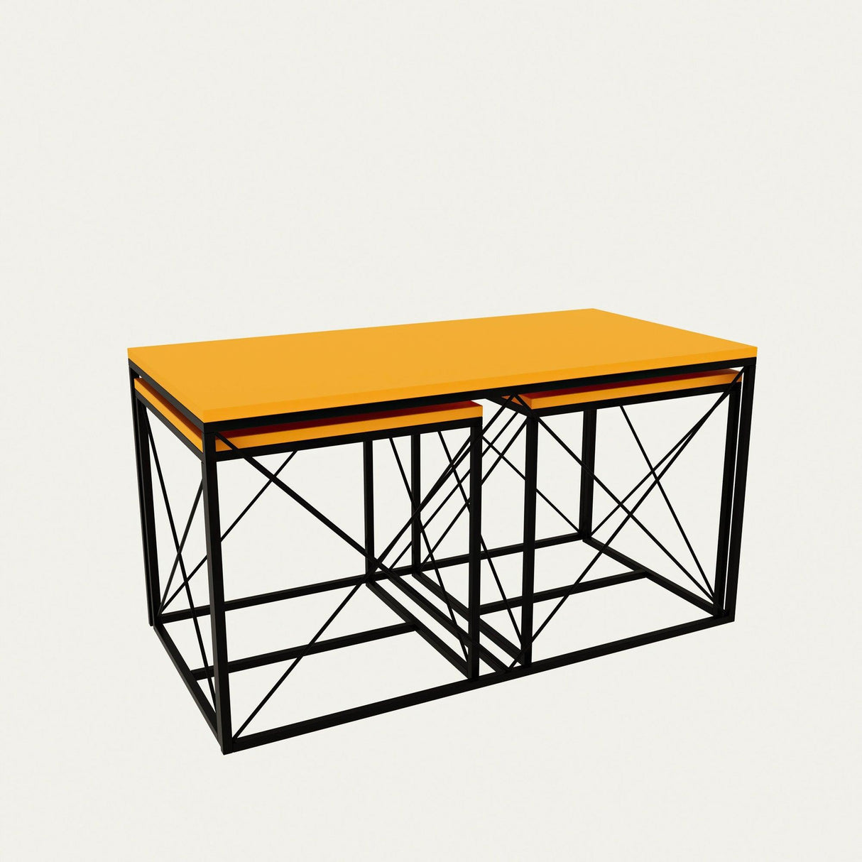 Set 3 masute de cafea Defne, Stejar - Alb - Galben - Crem - Negru - Gri, 100 x 52 x 50 cm - Galben, SKU 854KLN2904