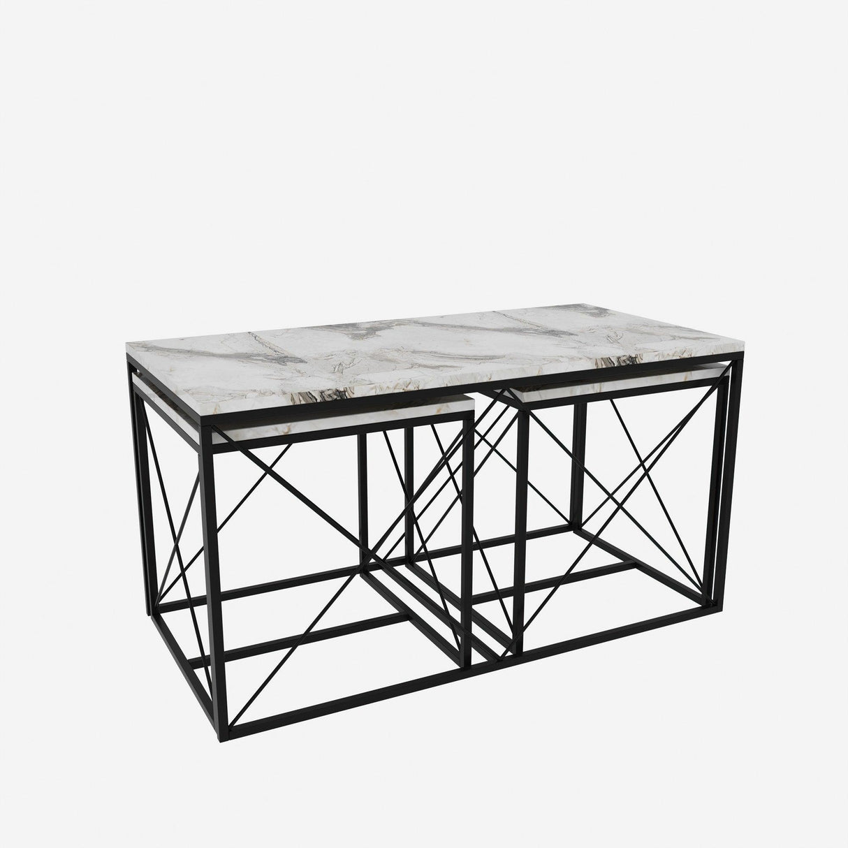Set 3 masute de cafea Defne, Stejar - Alb - Galben - Crem - Negru - Gri, 100 x 52 x 50 cm - Crem, SKU 854KLN2904