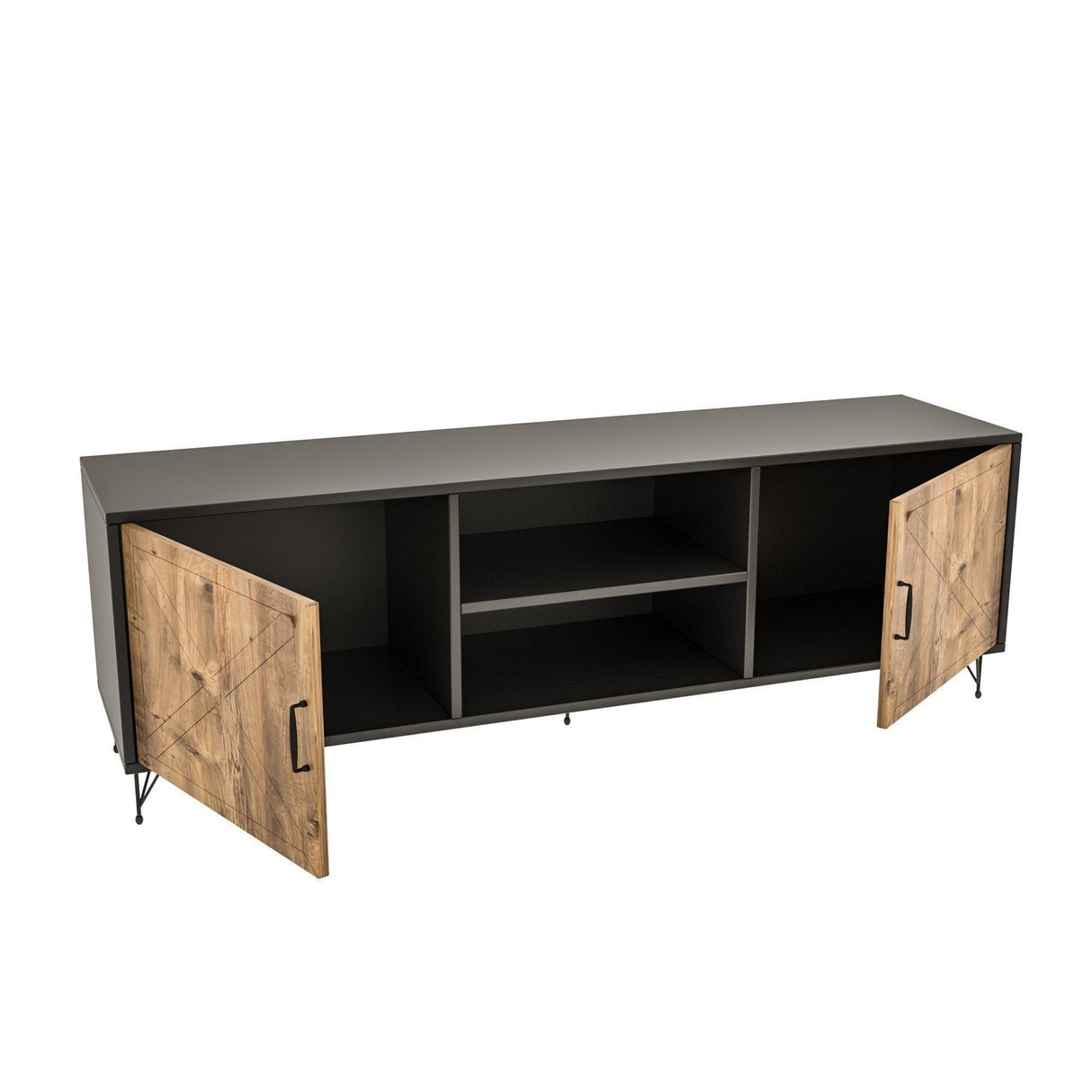 Comoda TV Venus cu 2 usi, Gri, 160 x 56 x 40 cm