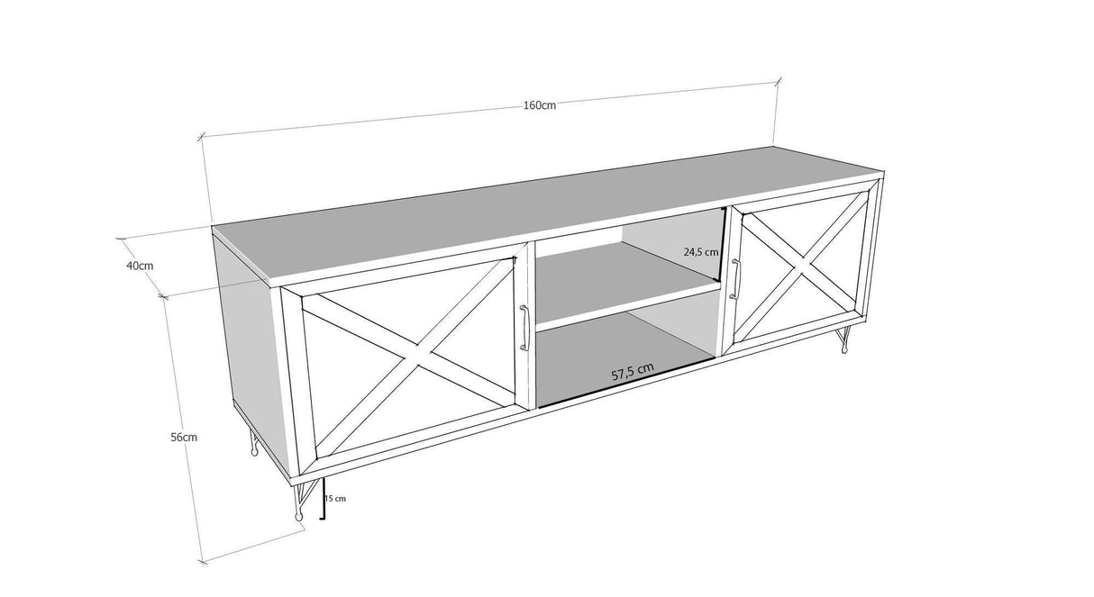 Comoda TV Venus cu 2 usi, Gri, 160 x 56 x 40 cm