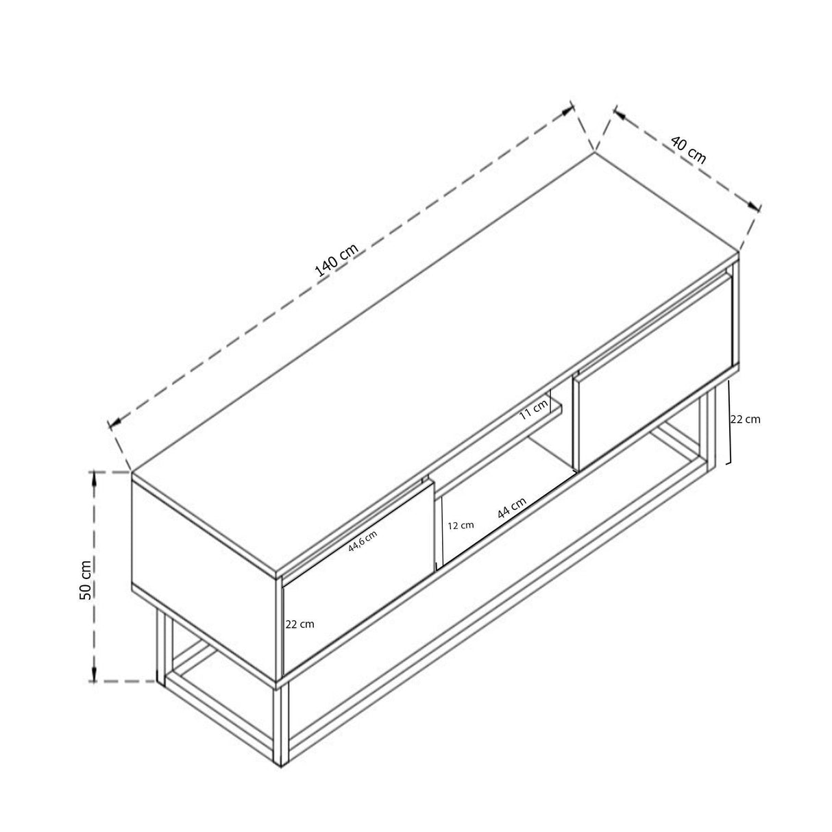 Comoda TV Belinda 140, Stejar Negru, 140 x 50 x 40 cm