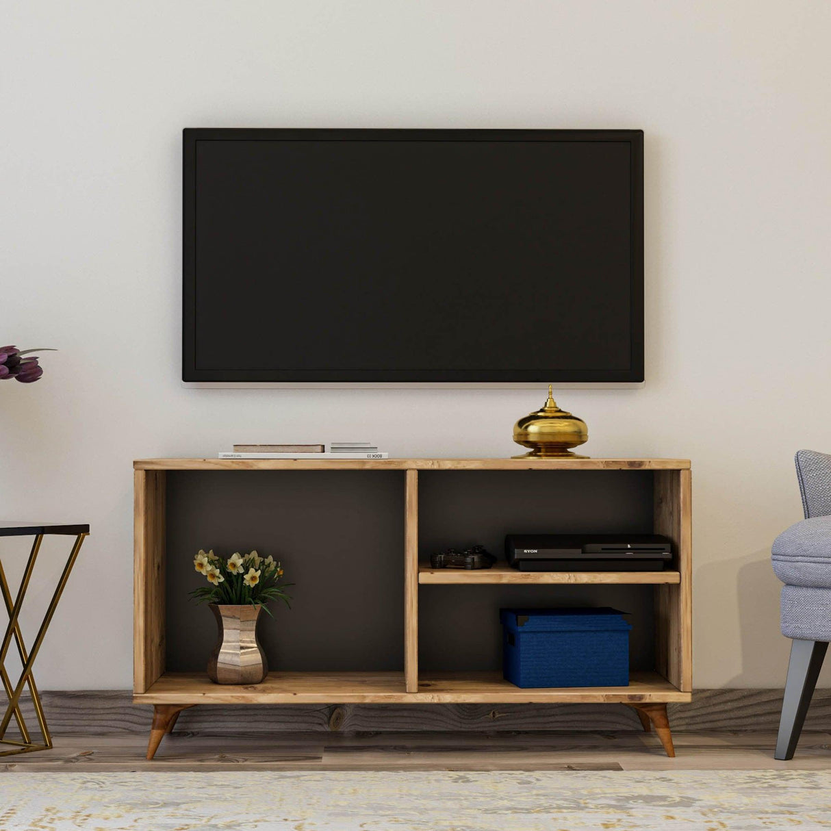Comoda TV Zisino, Alb - Crem - Nuc - Gri (diverse dimensiuni) - Crem, SKU 854KLN3009