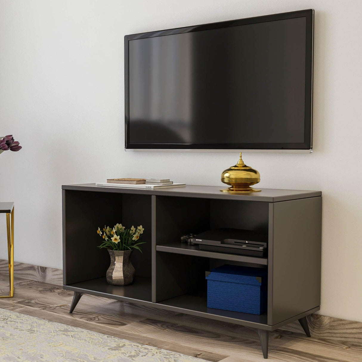 Comoda TV Zisino, Alb - Crem - Nuc - Gri (diverse dimensiuni) - Gri, SKU 854KLN3009