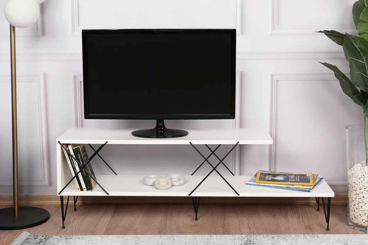 COMODA TV Street, Galben - Gri - Alb - Maro, 120 x 40 x 30 cm - Alb, SKU 854KLN3055