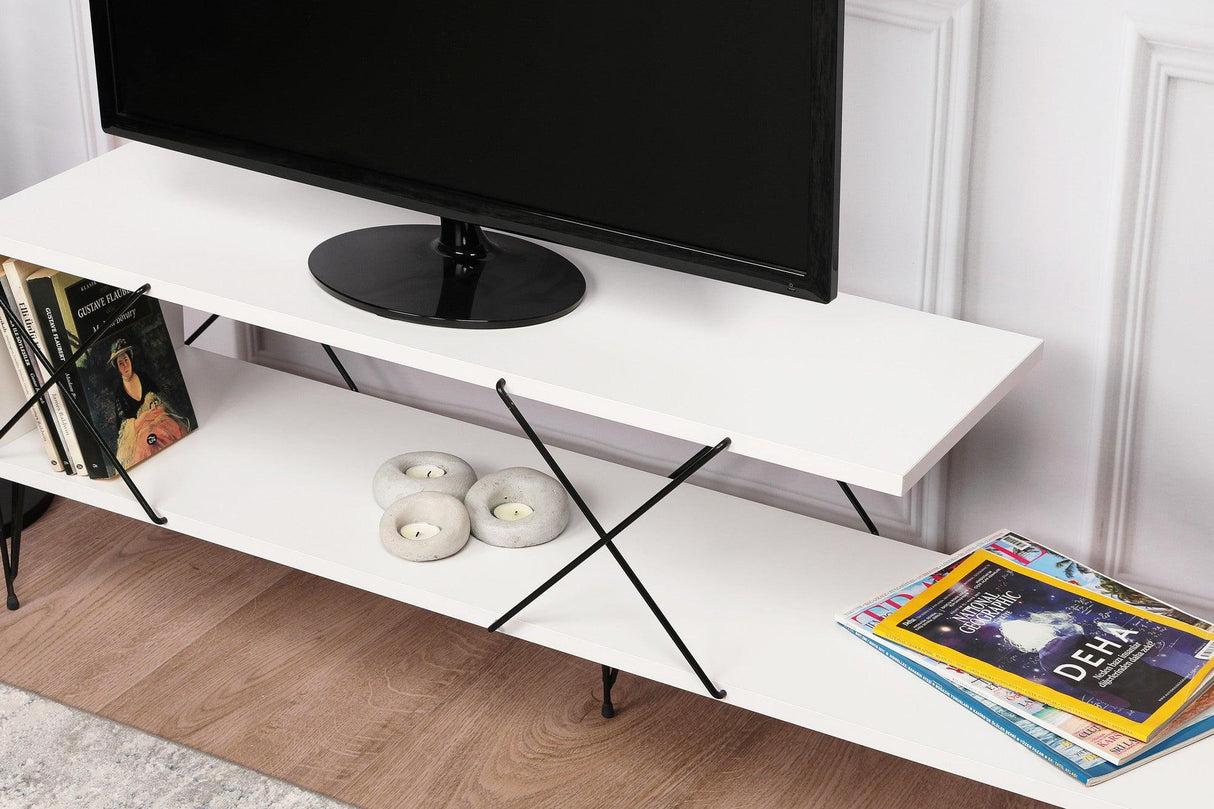 COMODA TV Street, Galben - Gri - Alb - Maro, 120 x 40 x 30 cm - Alb, SKU 854KLN3055