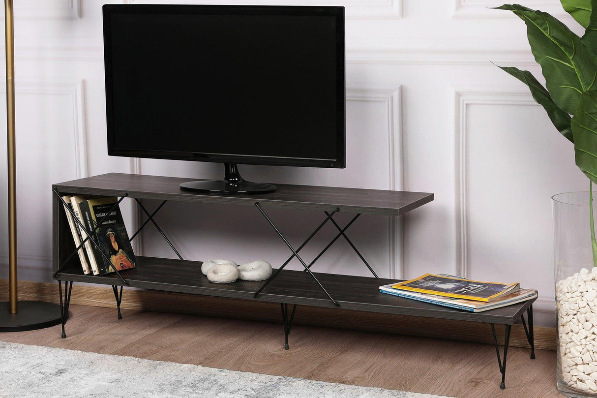 COMODA TV Street, Galben - Gri - Alb - Maro, 120 x 40 x 30 cm - Maro inchis, SKU 854KLN3055
