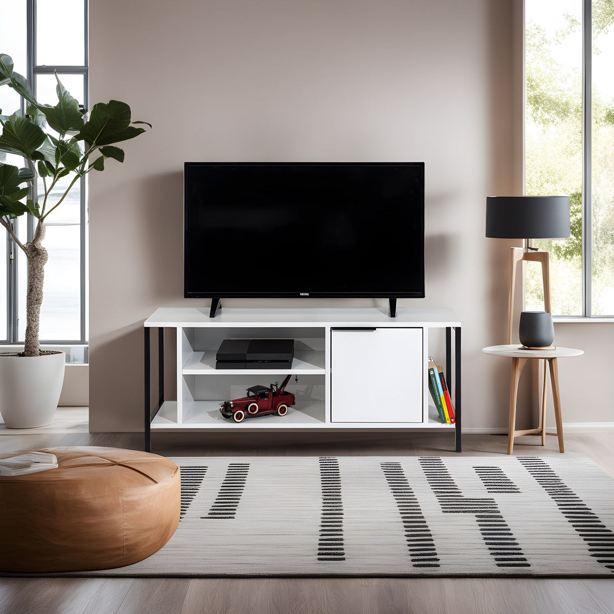 Comodă TV Bond, Diverse culori, 120x35x48 cm - Alb - Negru | SKU: 854KLN3065 | Comodă TV Bond, 120x35x48 cm, varianta Alb - Negru, produs pentru amenajarea locuinței, disponibil online în România la CasaMob