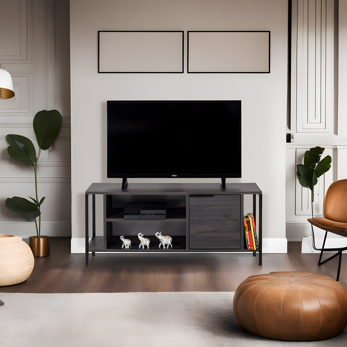 Comodă TV Bond - Rebab, Maro închis - Negru, 120x35x48 cm
