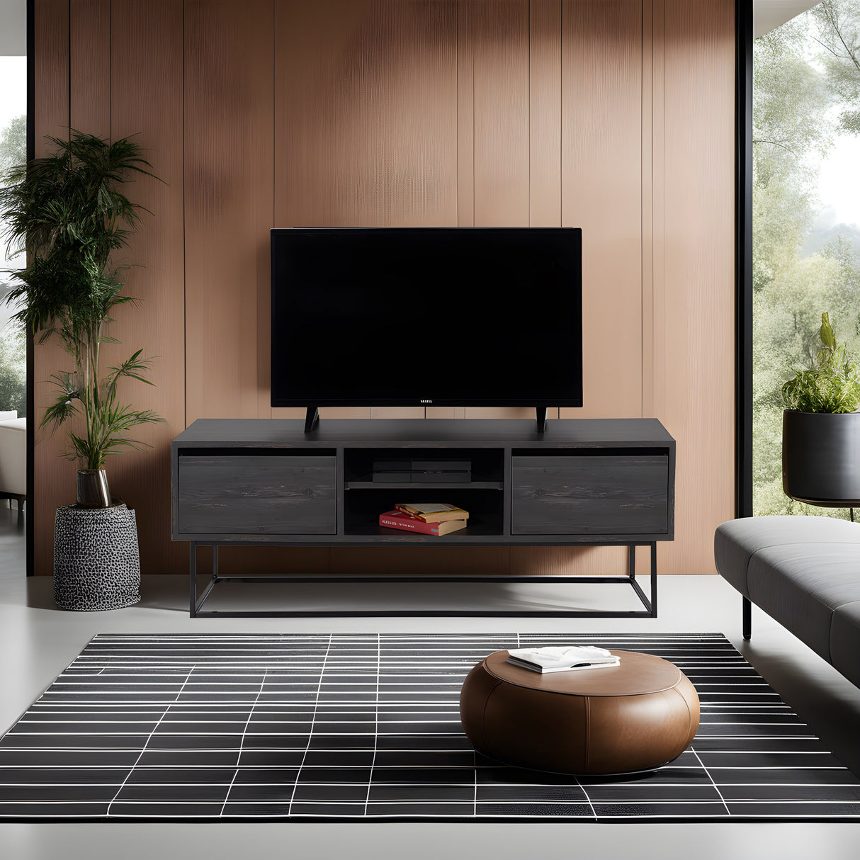 Comodă TV Escape 140 - Rebab, Maro închis - Negru, 140x40x50 cm
