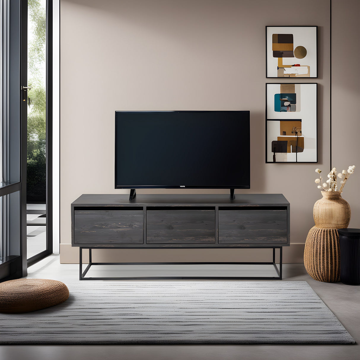 Comodă TV Kordon 140 - Rebab, Maro închis - Negru, 140x40x50 cm