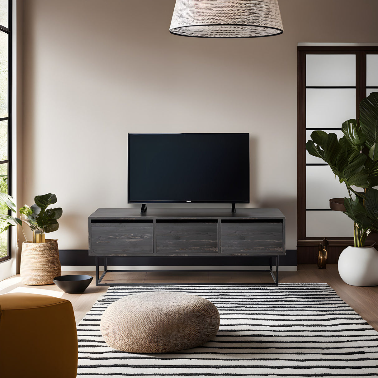 Comodă TV Kordon 140 - Rebab, Maro închis - Negru, 140x40x50 cm
