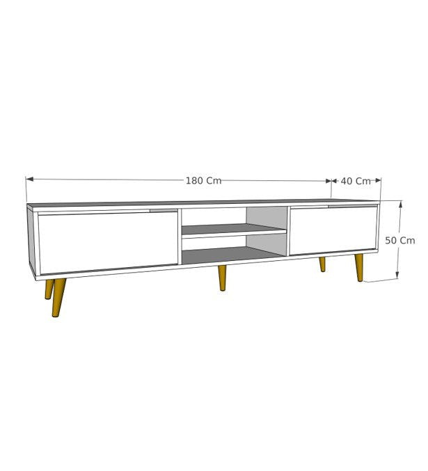 Comodă TV Kraf 180, Felt - Alb, 180x40x50 cm