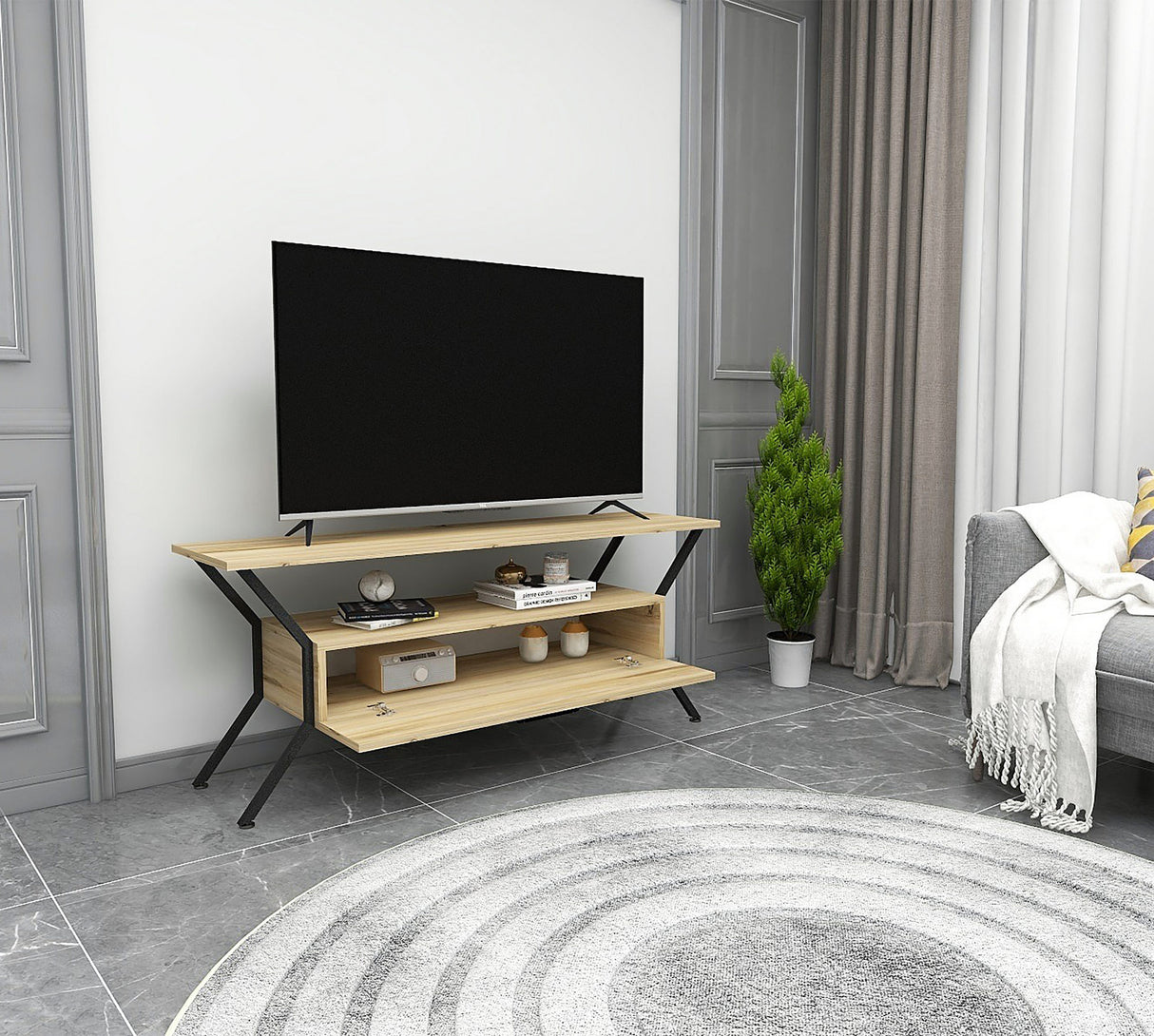 Comodă TV Tarz, Diverse culori, Diverse dimensiuni - Felt - Negru - 124x35x54 cm | SKU: 854KLN3077 | Comodă TV Tarz, varianta Felt - Negru - 124x35x54 cm, produs pentru amenajarea locuinței, disponibil online în România la CasaMob
