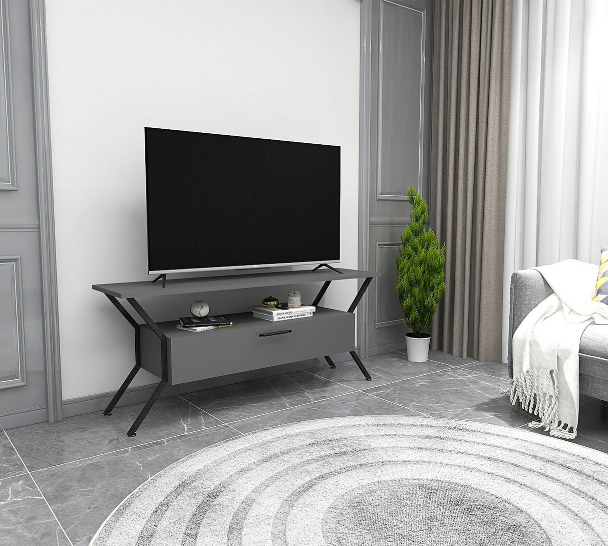 Comodă TV Tarz, Diverse culori, Diverse dimensiuni - Antracit - Negru - 124x35x54 cm | SKU: 854KLN3078 | Comodă TV Tarz, varianta Antracit - Negru - 124x35x54 cm, produs pentru amenajarea locuinței, disponibil online în România la CasaMob