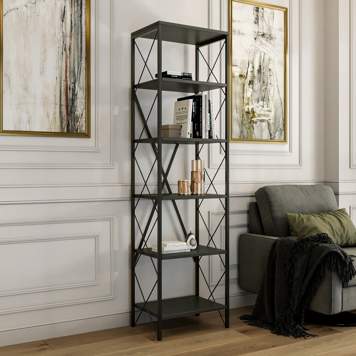 Bibliotecă Suadiye, Diverse culori, 50x30x180 cm - Antracit - Negru | SKU: 854KLN3613 | Bibliotecă Suadiye, 50x30x180 cm, varianta Antracit - Negru, produs pentru amenajarea locuinței, disponibil online în România la CasaMob
