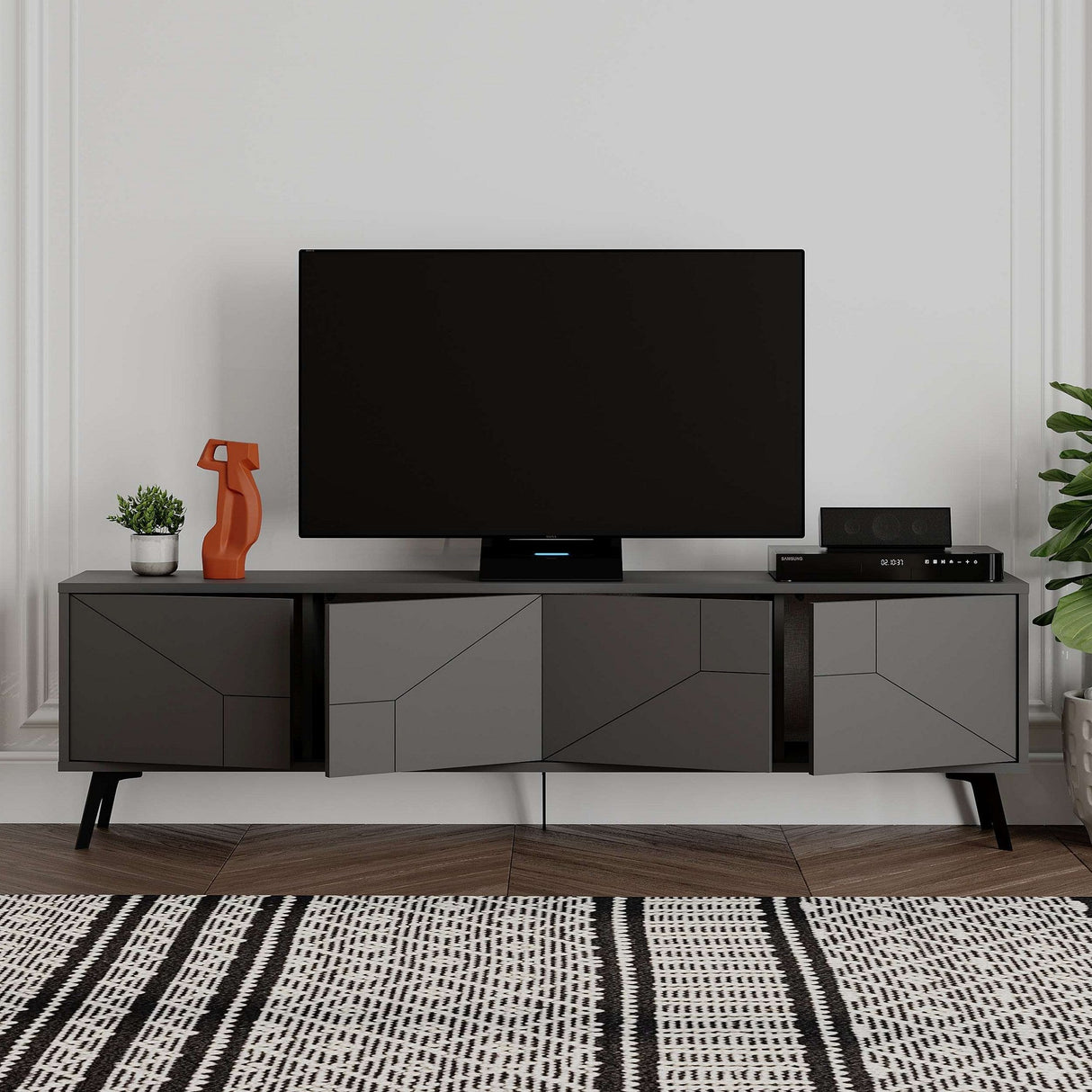 Comodă TV Dune, Diverse culori, 180x30x50 cm - Antracit | SKU: 855DTE3171 | Comodă TV Dune, 180x30x50 cm, varianta Antracit, produs pentru amenajarea locuinței, disponibil online în România la CasaMob