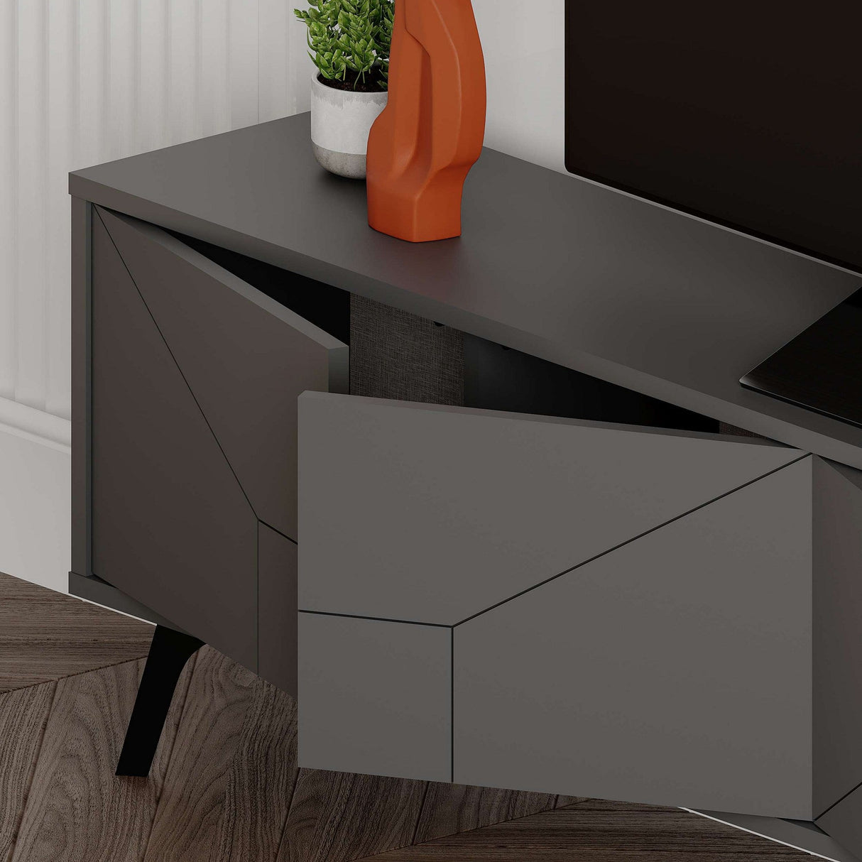 Comodă TV Dune, Diverse culori, 180x30x50 cm - Antracit | SKU: 855DTE3171 | Comodă TV Dune, 180x30x50 cm, varianta Antracit, produs pentru amenajarea locuinței, disponibil online în România la CasaMob