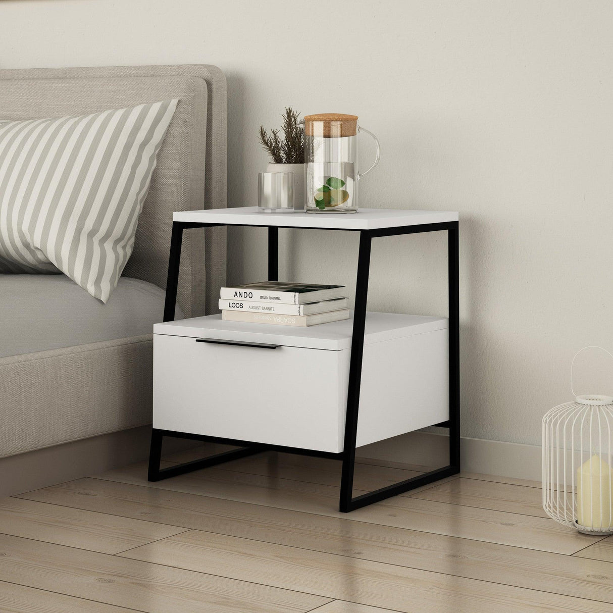 Noptiera Temel Reis cu sertar, Alb - Crem (diverse dimensiuni) - Alb, SKU 855DTE3514