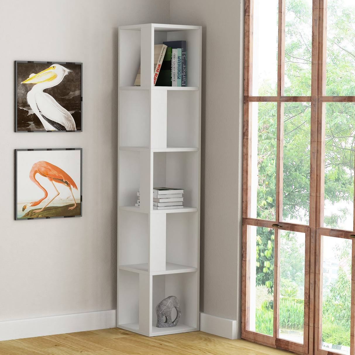 Bibliotecă Piano, Alb, 34x34x161 cm