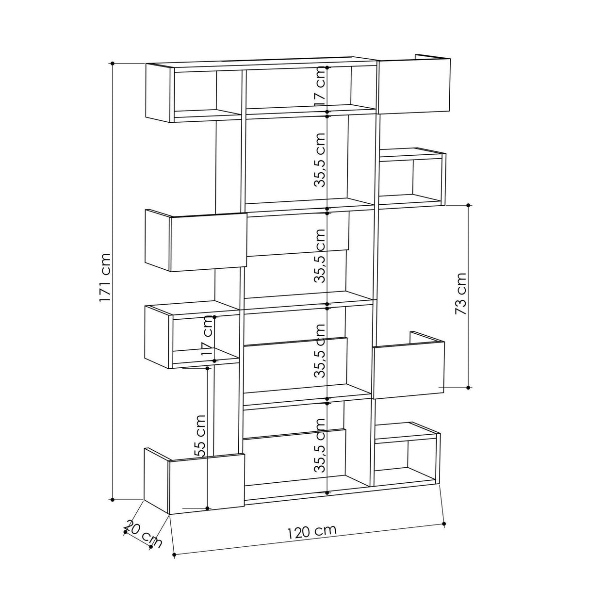 Biblioteca Mete Gunes 5 Rafturi, 120x27x171 cm - Alb, SKU 855DTE3720