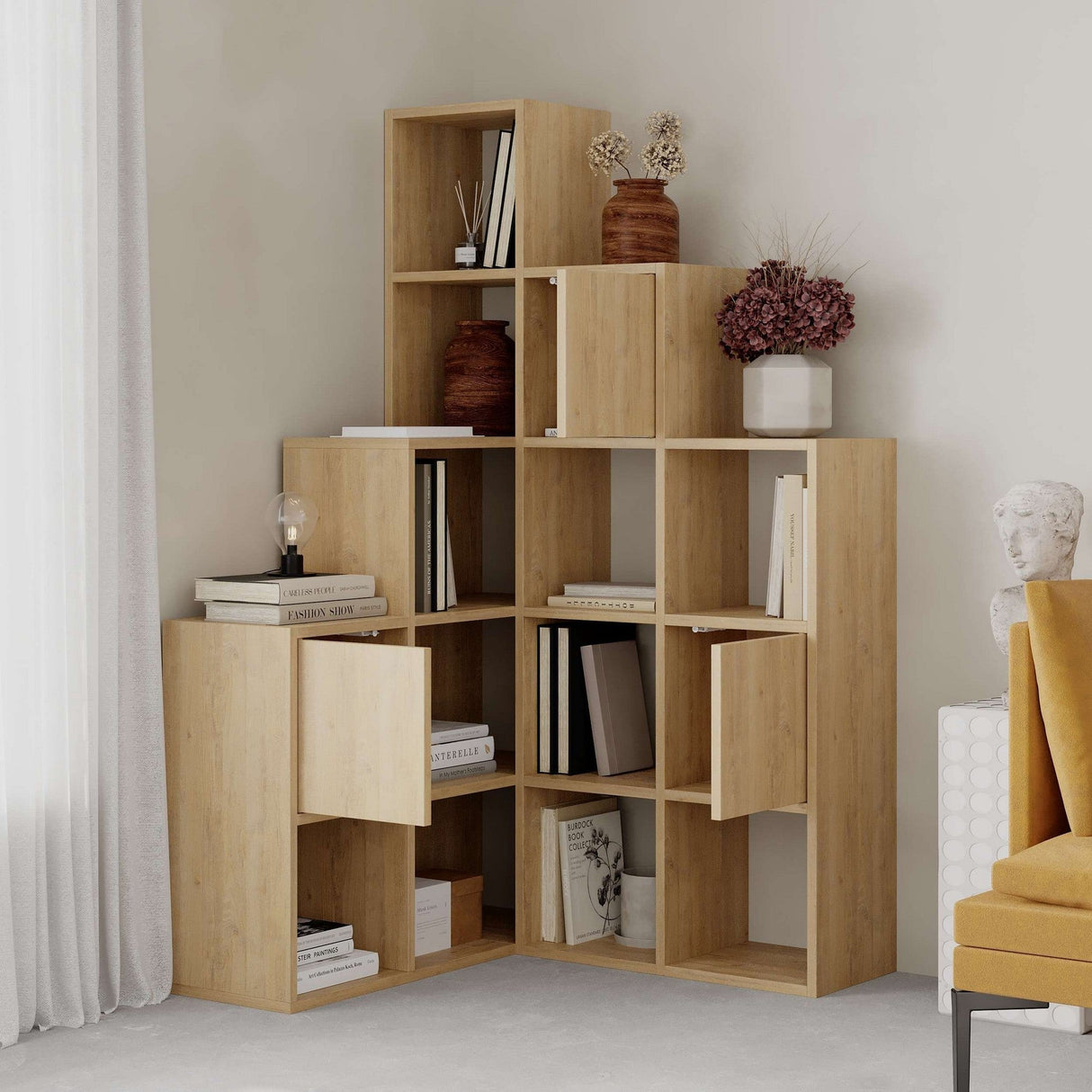 Bibliotecă Paleo, Diverse culori, 151x28x151 cm - Sapphire - Stejar | SKU: 855DTE3783 | Bibliotecă Paleo, 151x28x151 cm, varianta Sapphire - Stejar, produs pentru amenajarea locuinței, disponibil online în România la CasaMob