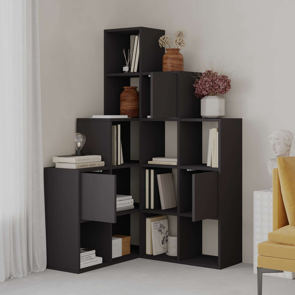 Bibliotecă Paleo, Diverse culori, 151x28x151 cm - Negru | SKU: 855DTE3784 | Bibliotecă Paleo, 151x28x151 cm, varianta Negru, produs pentru amenajarea locuinței, disponibil online în România la CasaMob