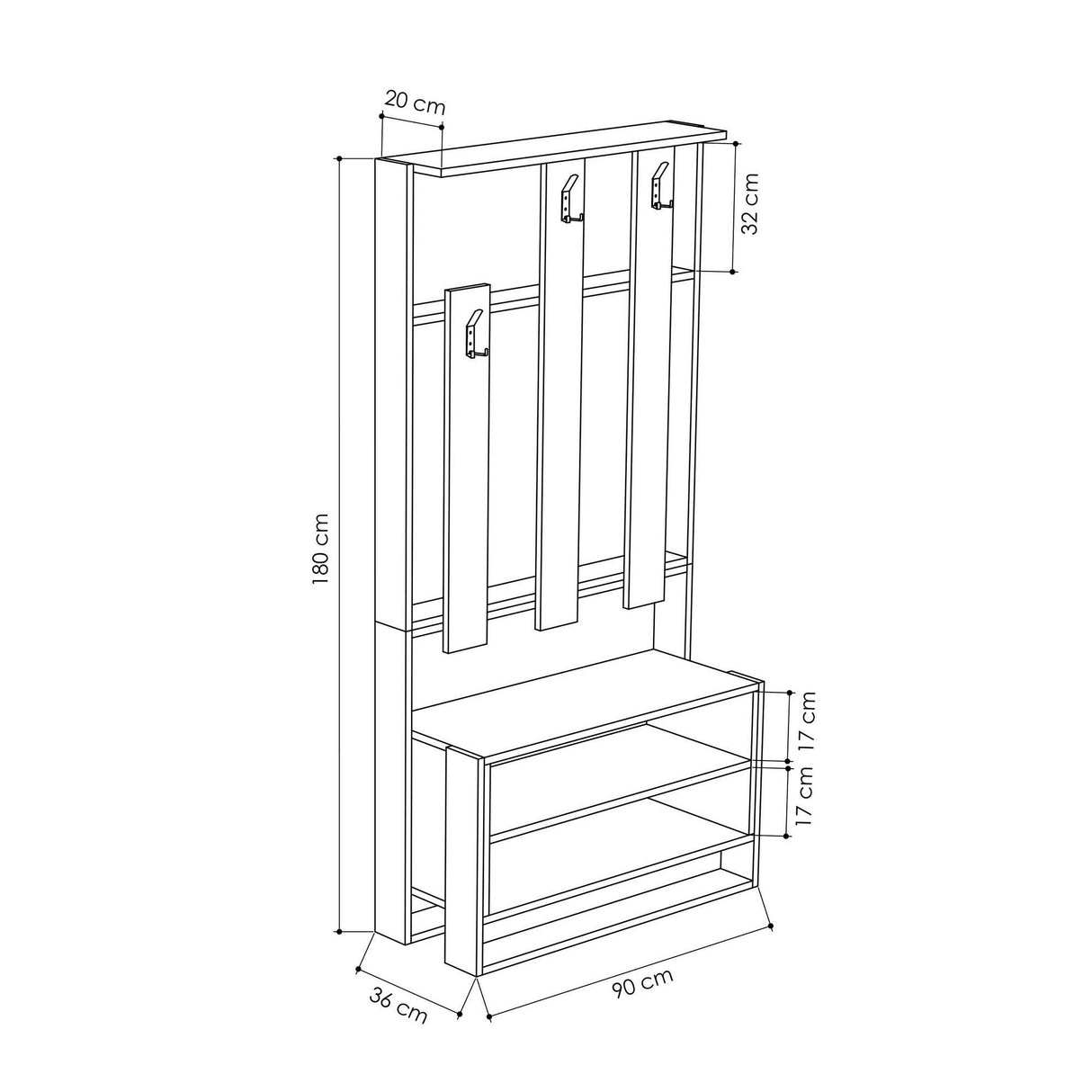 Cuier cu pantofar Chester cu rafturi, 90 x 180 x 36 cm - Antracit, SKU 855DTE4015