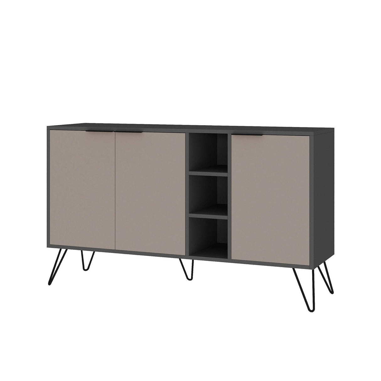 Consola Hakan cu 3 usi si rafturi, Gri, 142 x 83 x 36 cm - Crem, SKU 855DTE4211