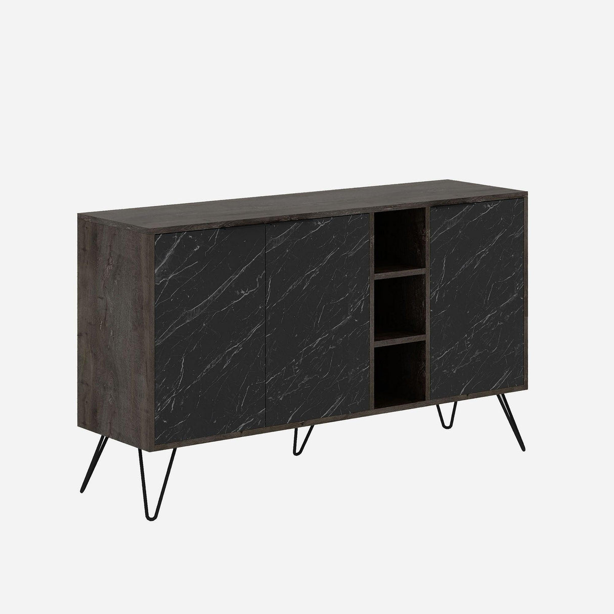 Consola Hakan cu 3 usi si rafturi, Gri, 142 x 83 x 36 cm - Antracit, SKU 855DTE4211