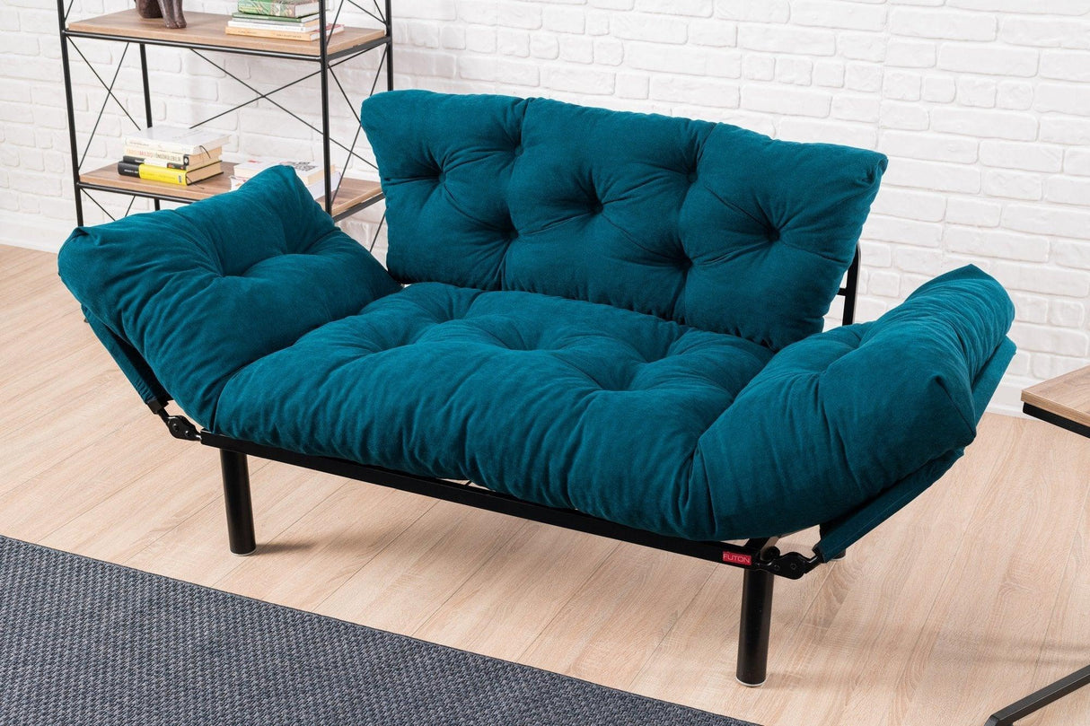 Canapea extensibilă 2 locuri Nitta, Diverse culori, 155x70x85 cm - Albastru petrol | SKU: 859FTN1214 | Canapea extensibilă 2 locuri Nitta, 155x70x85 cm, varianta Albastru petrol, produs pentru amenajarea locuinței, disponibil online în România la CasaMob