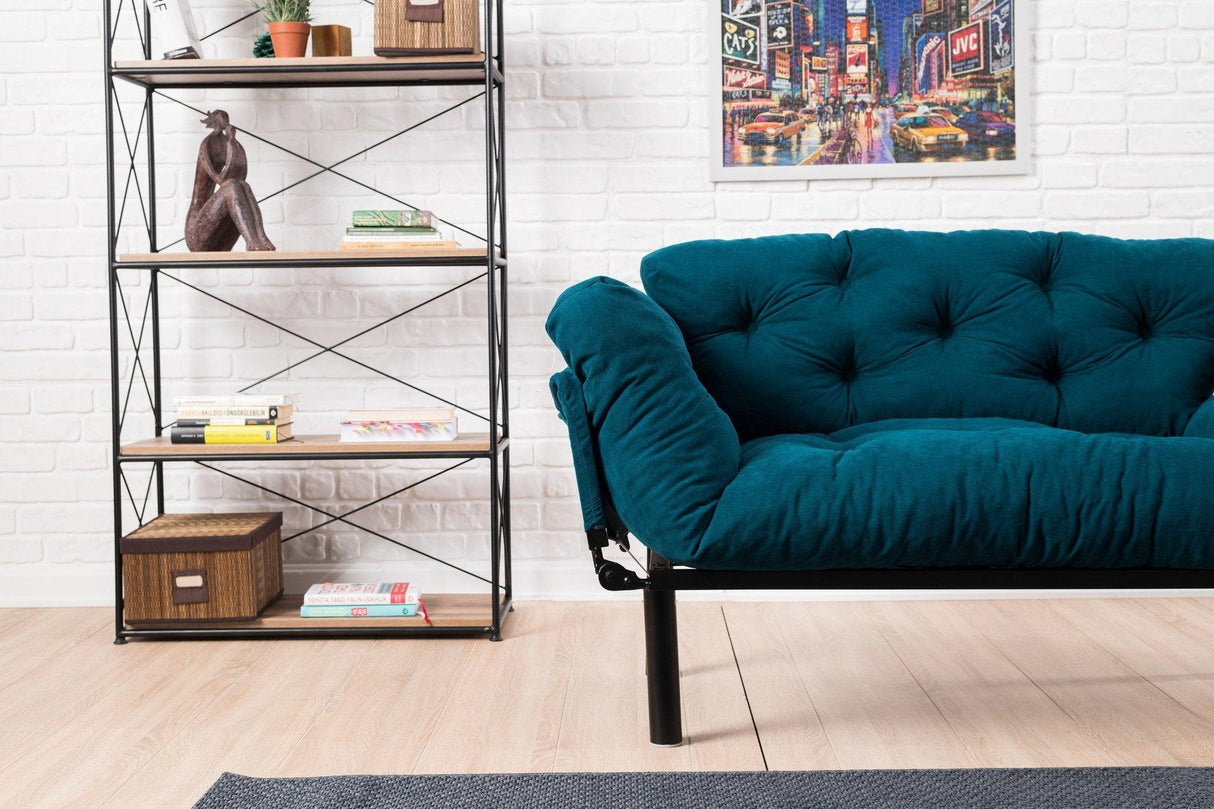 Canapea extensibilă 2 locuri Nitta, Diverse culori, 155x70x85 cm - Albastru petrol | SKU: 859FTN1214 | Canapea extensibilă 2 locuri Nitta, 155x70x85 cm, varianta Albastru petrol, produs pentru amenajarea locuinței, disponibil online în România la CasaMob