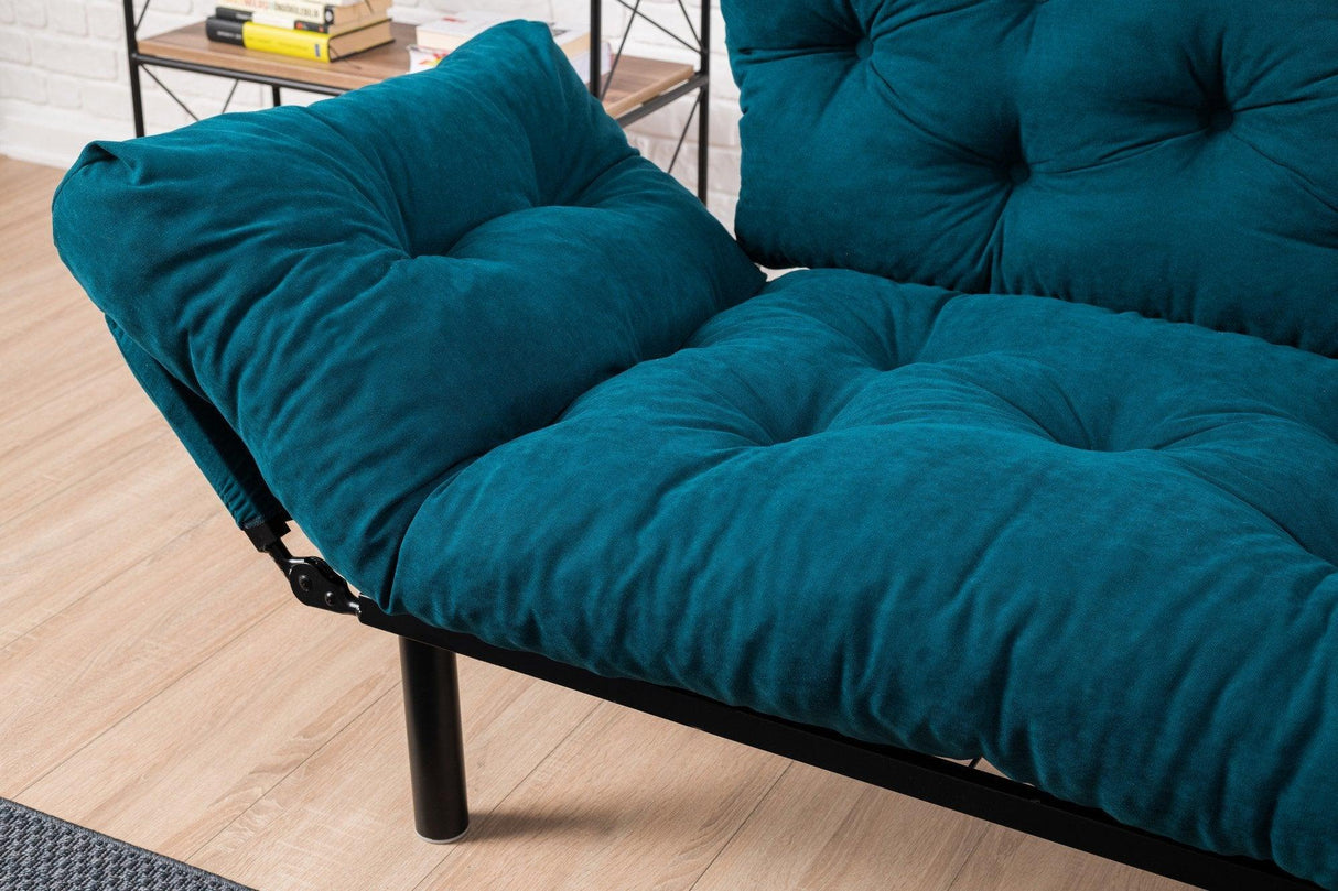 Canapea extensibilă 2 locuri Nitta, Diverse culori, 155x70x85 cm - Albastru petrol | SKU: 859FTN1214 | Canapea extensibilă 2 locuri Nitta, 155x70x85 cm, varianta Albastru petrol, produs pentru amenajarea locuinței, disponibil online în România la CasaMob