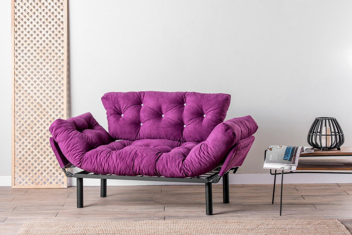 Canapea extensibilă 2 locuri Nitta, Diverse culori, 155x70x85 cm - Mov | SKU: 859FTN1246 | Canapea extensibilă 2 locuri Nitta, 155x70x85 cm, varianta Mov, produs pentru amenajarea locuinței, disponibil online în România la CasaMob