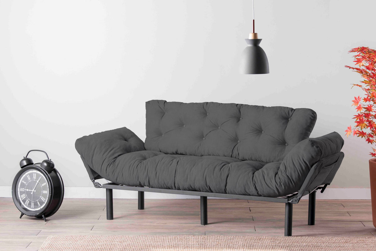 Canapea extensibilă 3 locuri Nitta Triple, Diverse culori, 185x70x85 cm - Gri închis | SKU: 859FTN1362 | Canapea extensibilă 3 locuri Nitta Triple, 185x70x85 cm, varianta Gri închis, produs pentru amenajarea locuinței, disponibil online în România la CasaMob