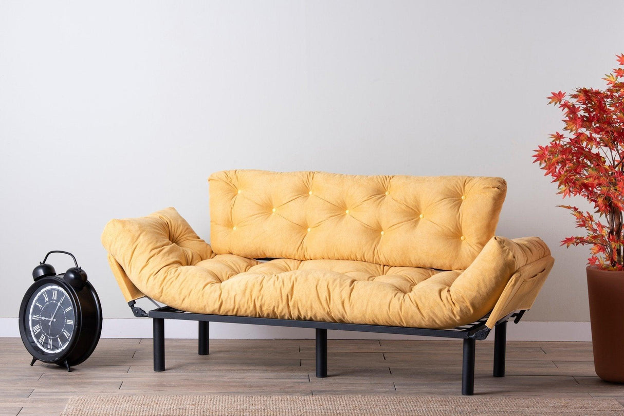 Canapea extensibilă 3 locuri Nitta Triple, Diverse culori, 185x70x85 cm - Muștar | SKU: 859FTN1364 | Canapea extensibilă 3 locuri Nitta Triple, 185x70x85 cm, varianta Muștar, produs pentru amenajarea locuinței, disponibil online în România la CasaMob