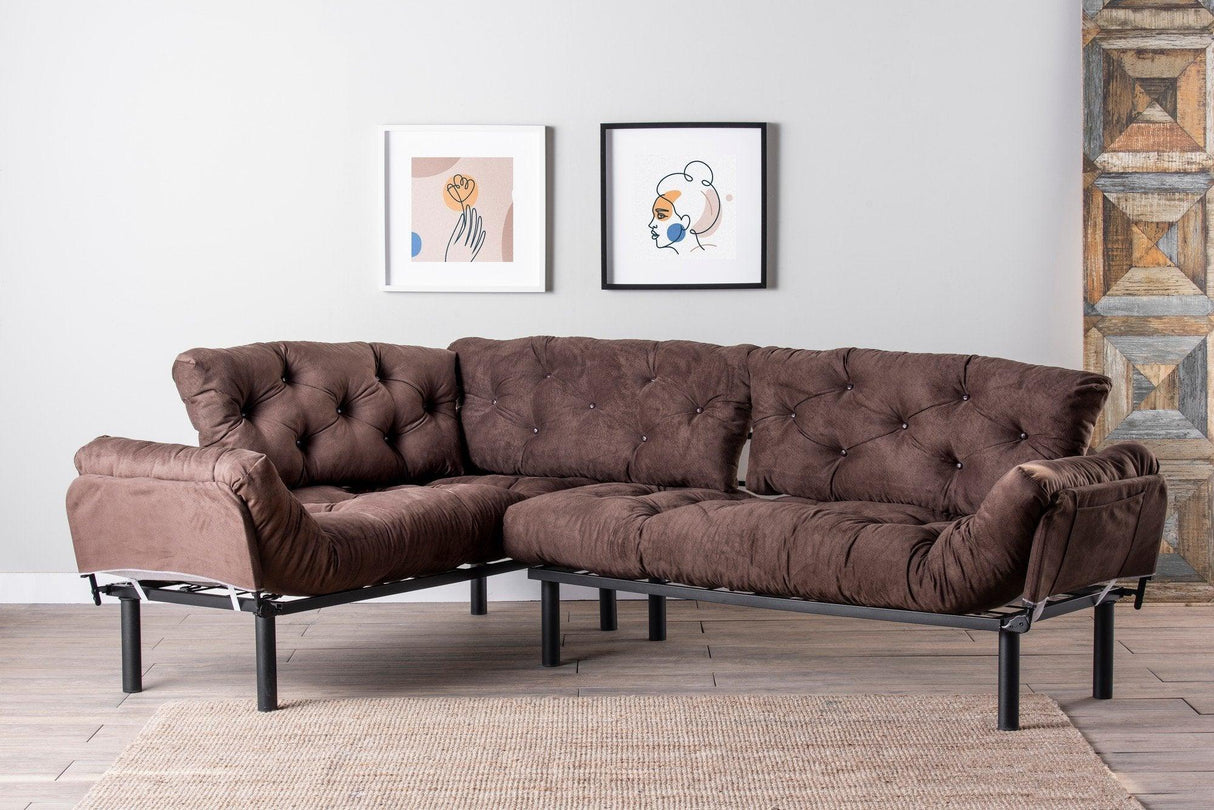 Canapea extensibilă de colț Mocca, interschimbabil, Diverse culori, 147x53x45 cm - Maro | SKU: 859FTN2009 | Canapea extensibilă de colț Mocca, interschimbabil, 147x53x45 cm, varianta Maro, produs pentru amenajarea locuinței, disponibil online în România la CasaMob