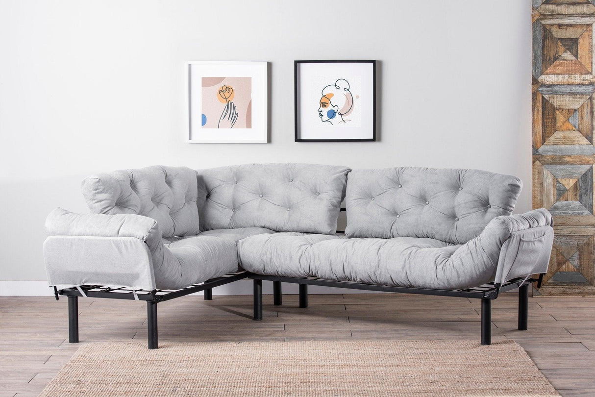 Canapea extensibilă de colț Mocca, interschimbabil, Diverse culori, 147x53x45 cm - Gri deschis | SKU: 859FTN2012 | Canapea extensibilă de colț Mocca, interschimbabil, 147x53x45 cm, varianta Gri deschis, produs pentru amenajarea locuinței, disponibil online în România la CasaMob