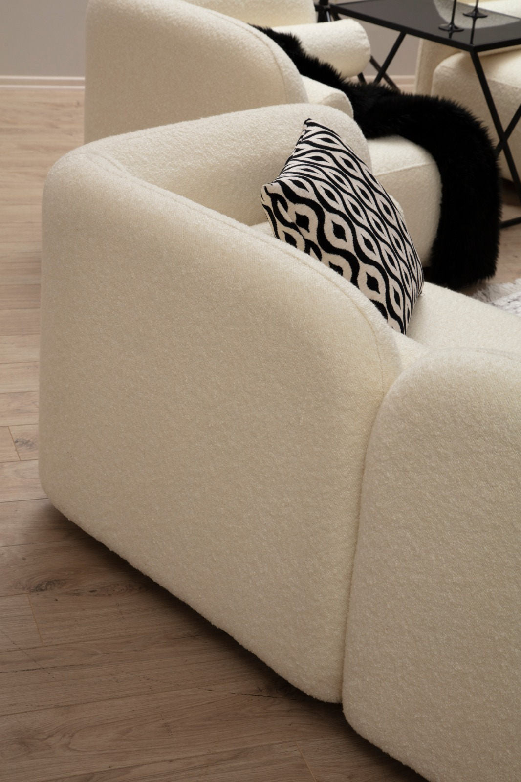 Canapea fixă 3 locuri Victoria Cream Bouclette, Crem