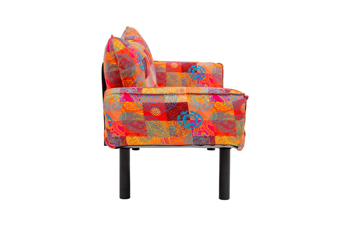 Canapea extensibilă 2 locuri Chatto, Patchwork, Multicolor, 150x70x75 cm