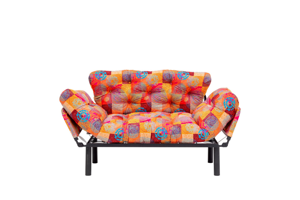 Canapea extensibilă 2 locuri Nitta, Patchwork, Multicolor, 155x70x80 cm