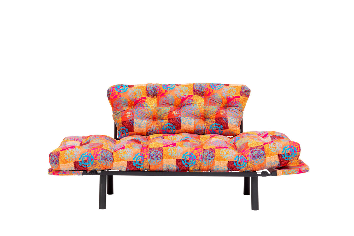 Canapea extensibilă 2 locuri Nitta, Patchwork, Multicolor, 155x70x80 cm