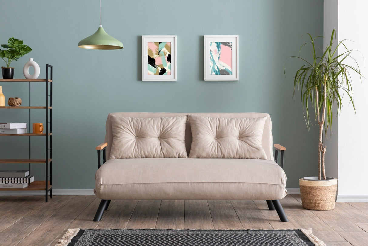 Canapea extensibilă 2 locuri Sando, Versiunea 2, Crem, 133x50x41 cm