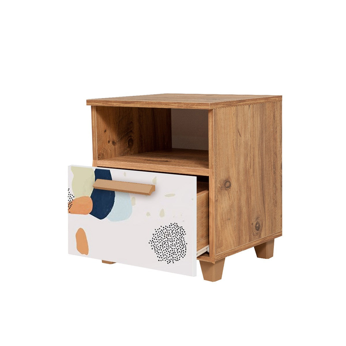 Noptieră Leva Alfa Pied, Pin atlantic - Alb, 45x40x52 cm