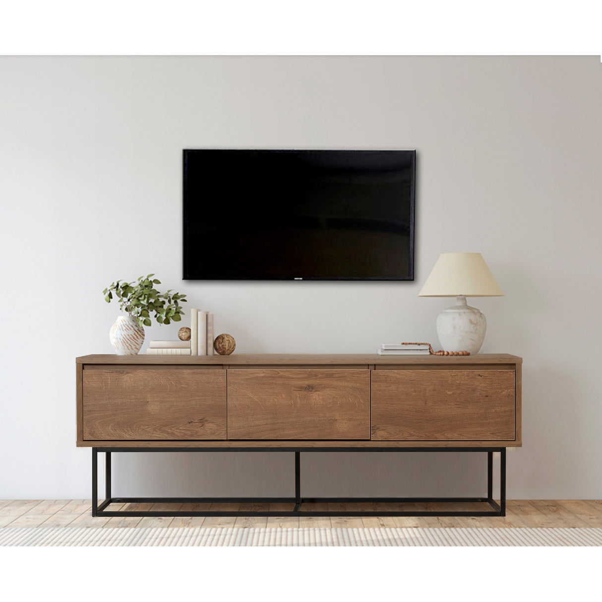 Comodă TV Milo 140, Nuc - Negru, 140x40x50 cm