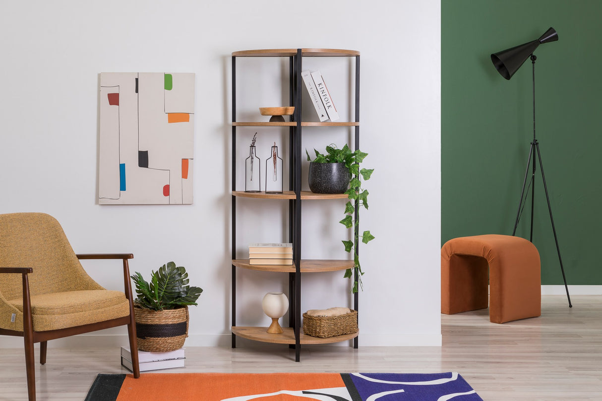 Bibliotecă Mona Rafix, Pin atlantic - Negru, 66x34x155 cm